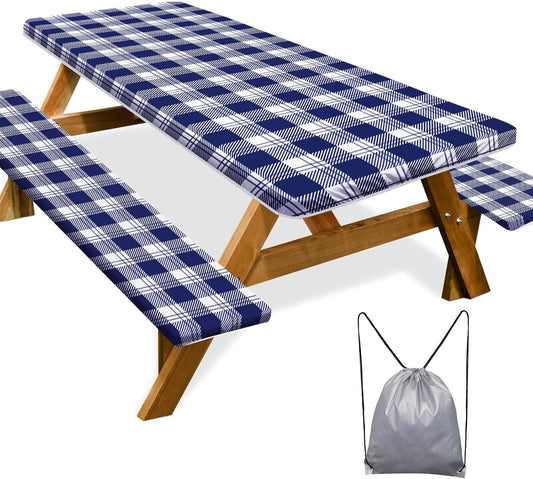 Waterproof Picnic Table Cover Set 72in - Blue Checkered