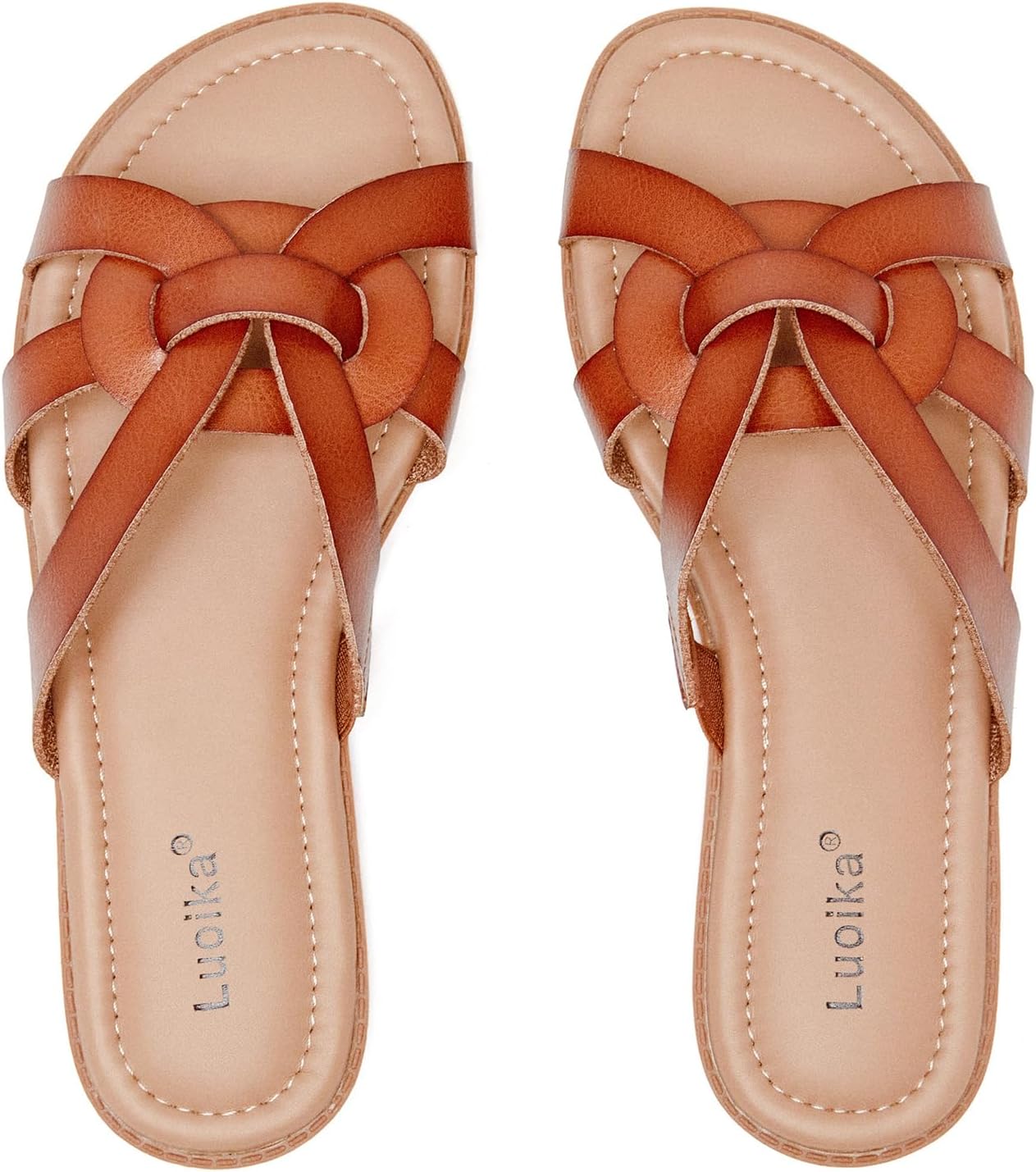 Luoika Women's Wide Width Flat Slides Sandals for Comfort