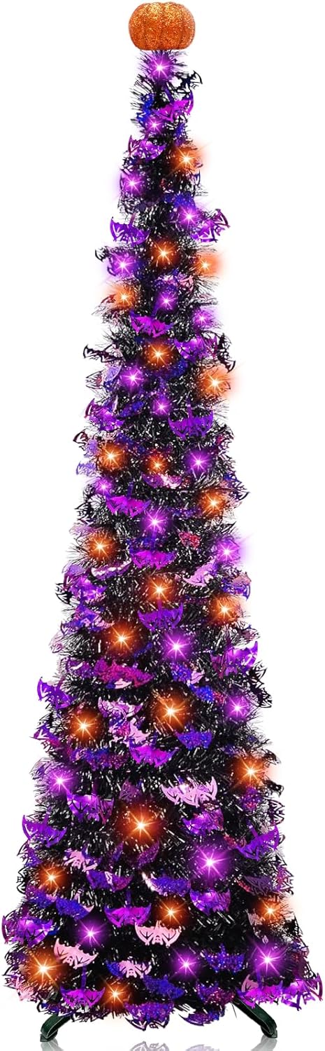6 Ft Lighted Halloween Tree Decor with 60 LED Lights for Parties