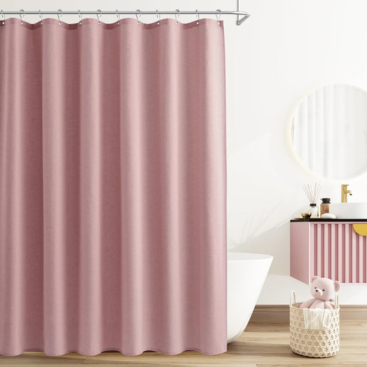 Naturoom Pink Linen Shower Curtain for Boho Farmhouse Decor
