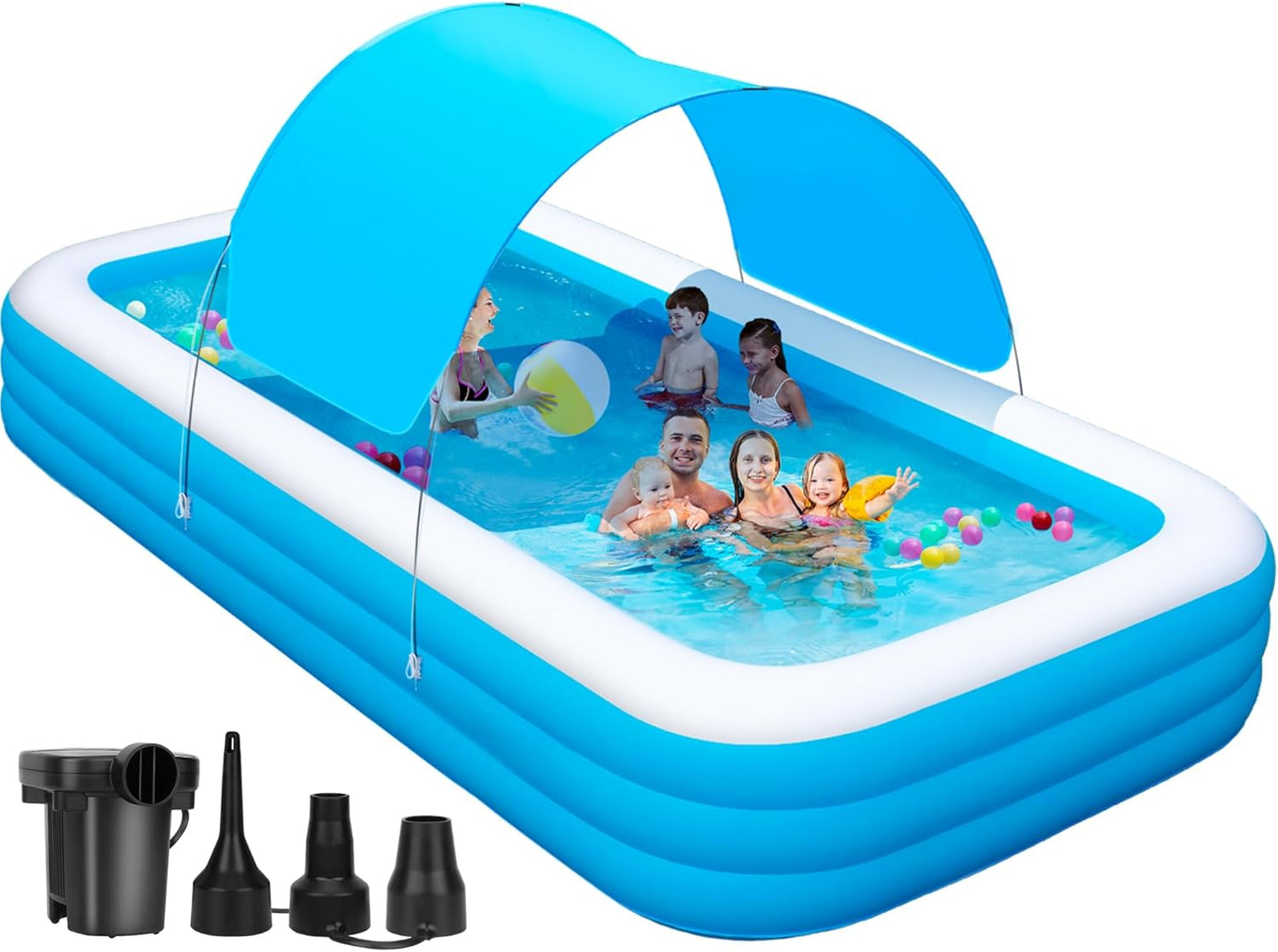 Large Inflatable Pool with Canopy for Family Fun and Relaxation