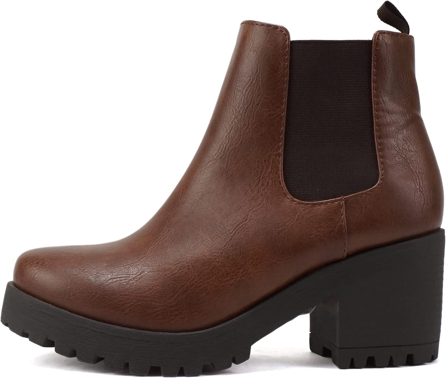 Soda Top Shoes Jaber Ankle Boot with Chunky Heel and Lug Sole