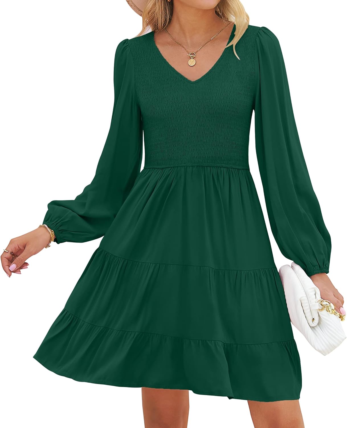 ZESICA Women's Casual V Neck Long Sleeve Ruffle Mini Dress