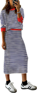 Two Piece Skirt Sets For Women - Striped Sweater Knit Lounge Set