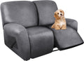 Loveseat Recliner Slipcover 6-Piece Stretch Leather-Like Cover - Grey