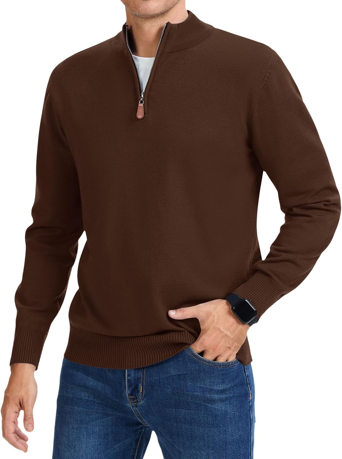 iWoo Quarter Zip Sweaters for Men - Stylish Mock Neck Pullover