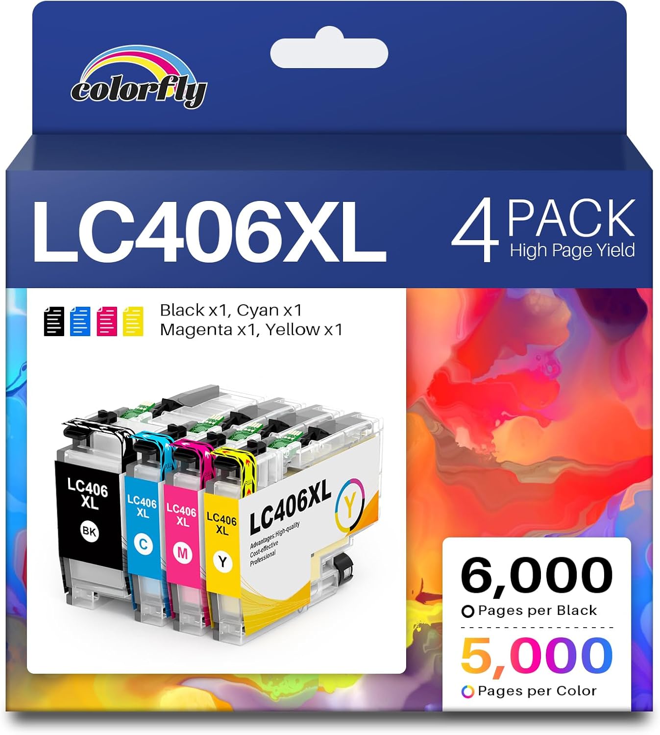 High Yield LC406XL Ink Cartridges for Brother Printers - 4 Pack