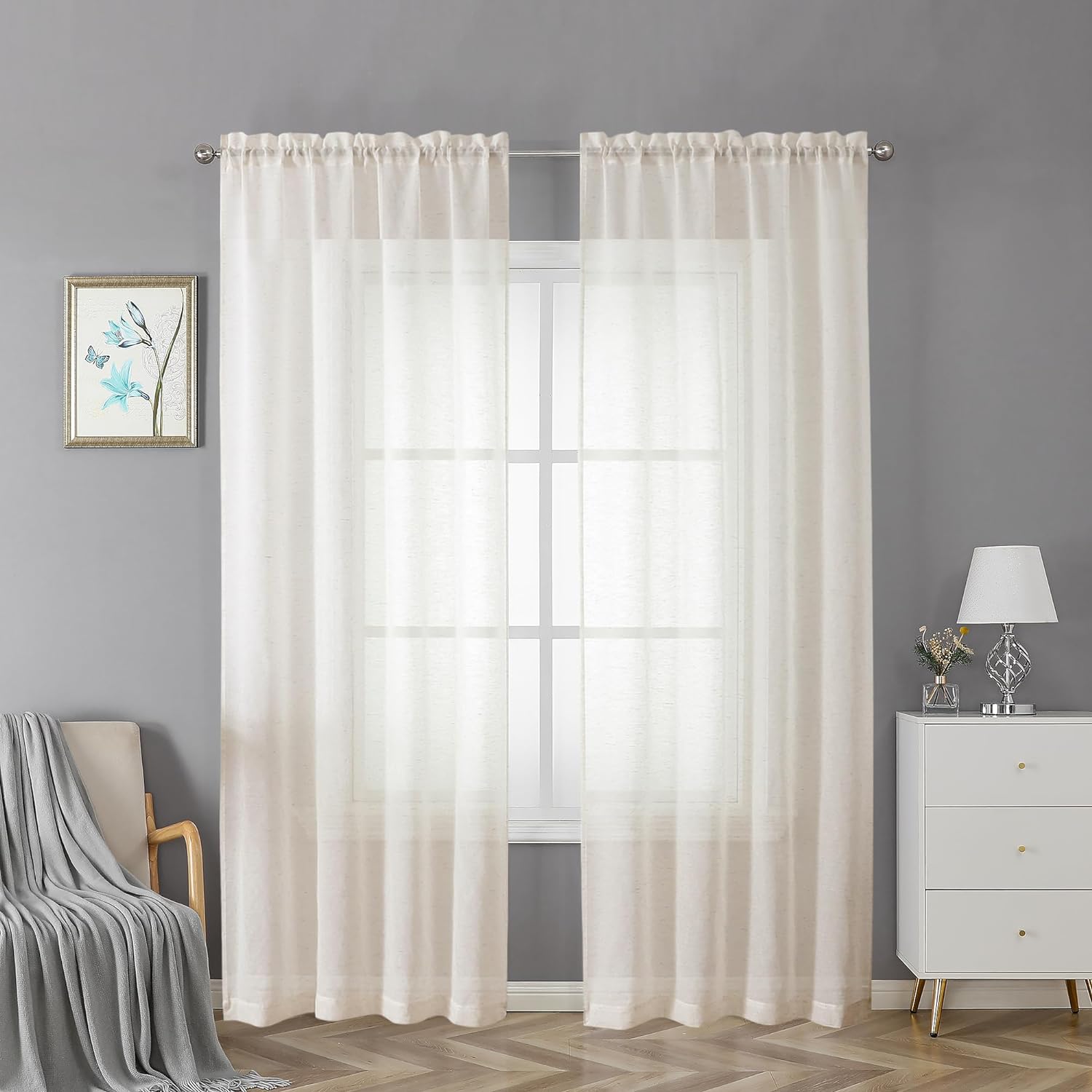 Farmhouse Style Sheer Linen Curtains Set