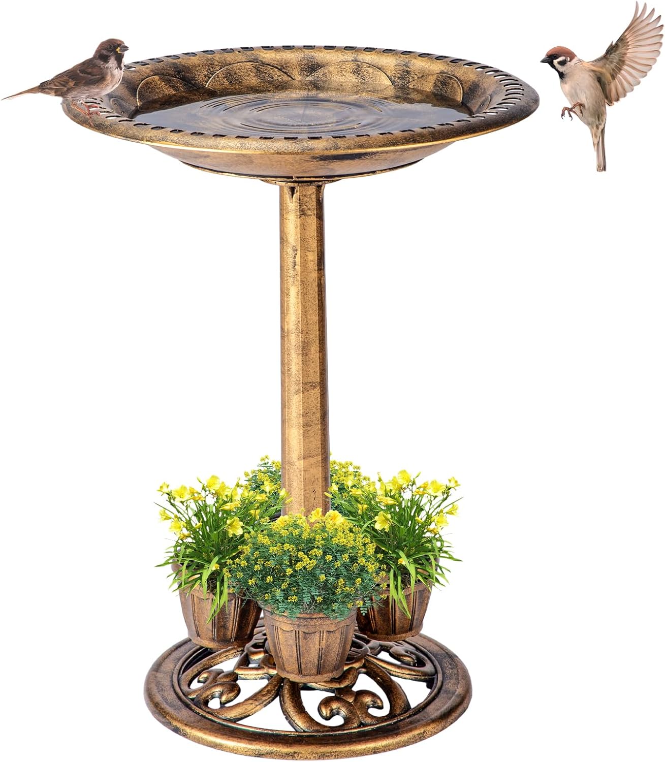 Bird Bath for Outside with 4 Removable Flower Planters 28in