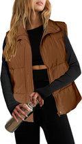 Women's Puffer Vest Lightweight Stand Collar Sleeveless - Warm Zip Up