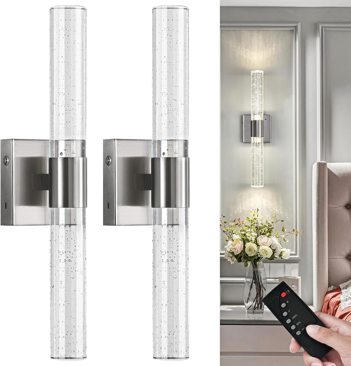 Wireless Wall Sconces Set of Two for Modern Indoor Lighting