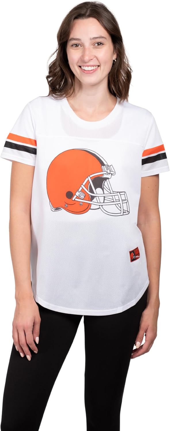 Ultra Game Women's NFL Official Soft Mesh Varsity Stripe Tee