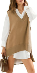 Oversized Sweater Vest Knit V Neck Tunic - Cozy Layering Piece