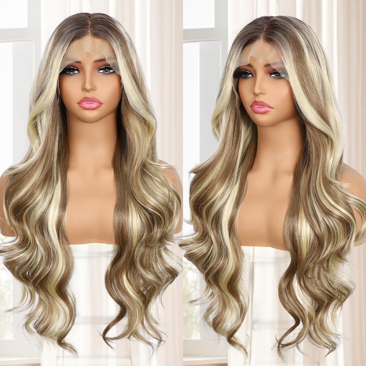 Blonde Mix Brown Lace Front Wig for Women 13x4 Body Wave