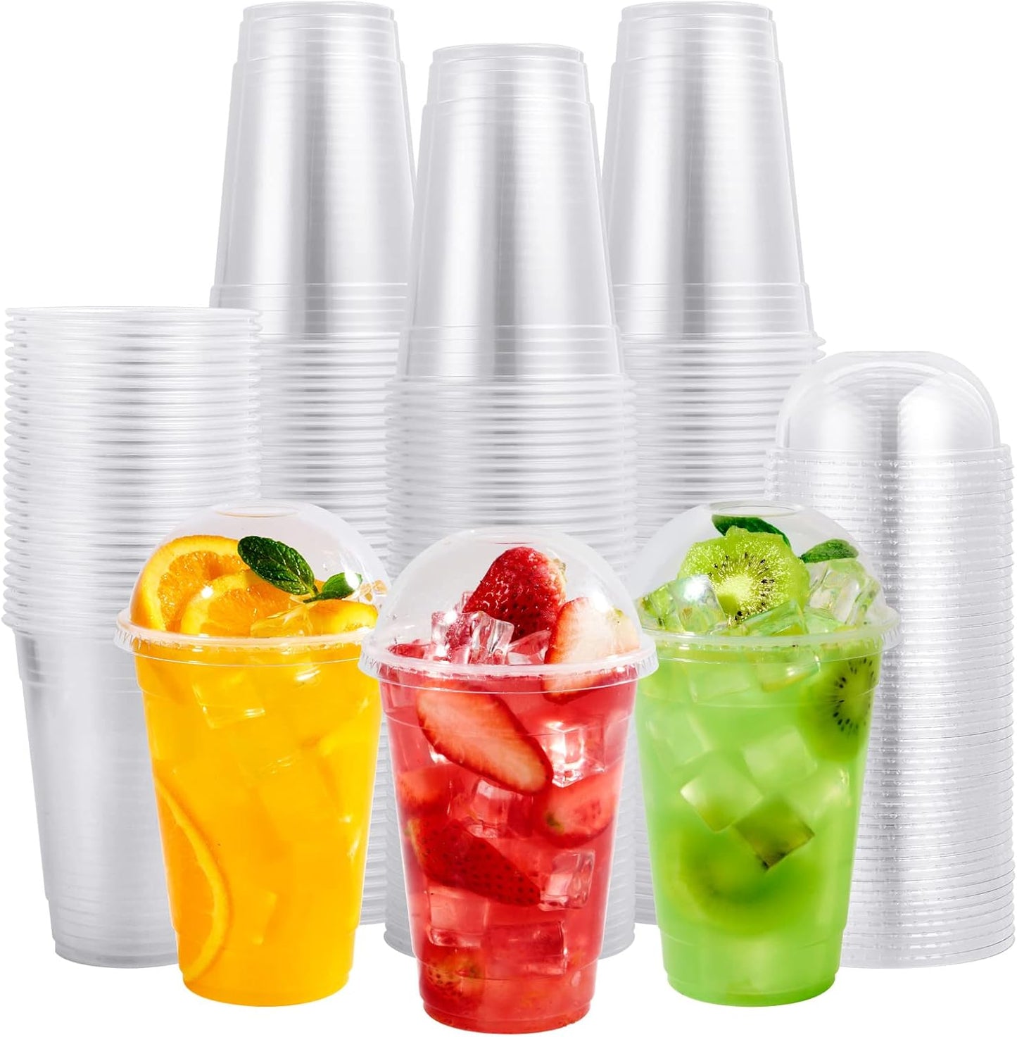 FOCUSLINE 200 Pack 16oz Clear Plastic Cups with Lids for Drinks