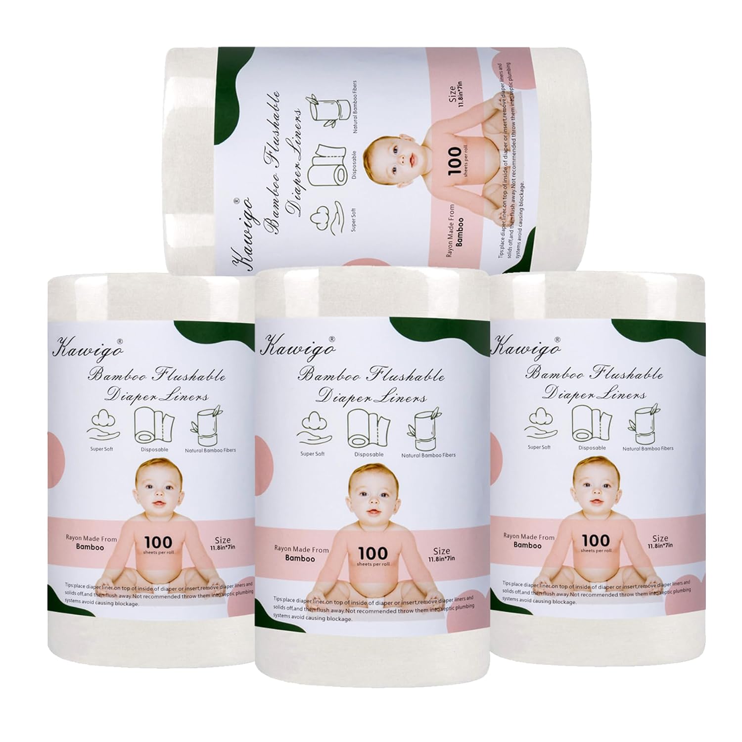 Kawigo Bamboo Diaper Liners: 400 Sheets, Natural & Soft