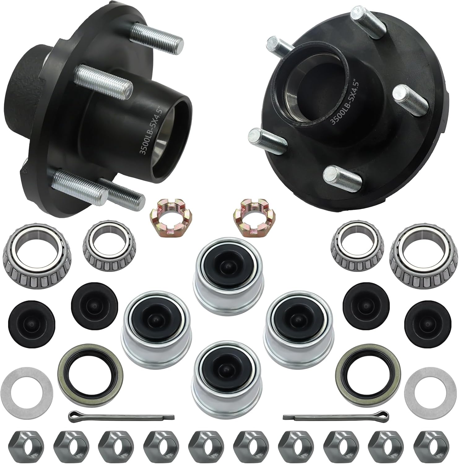 3500Lbs Trailer Hub Kit with Dust Cap and Rubber Plug for Axles