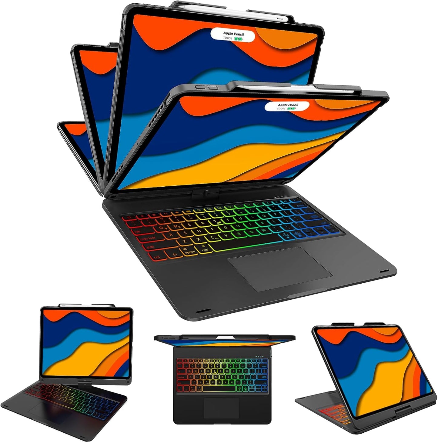 Swivel Wireless Keyboard Case for iPad Pro 12.9 with RGB Backlight
