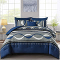 Anibedding Navy Blue Comforter Set Queen Size - All-Season Boho