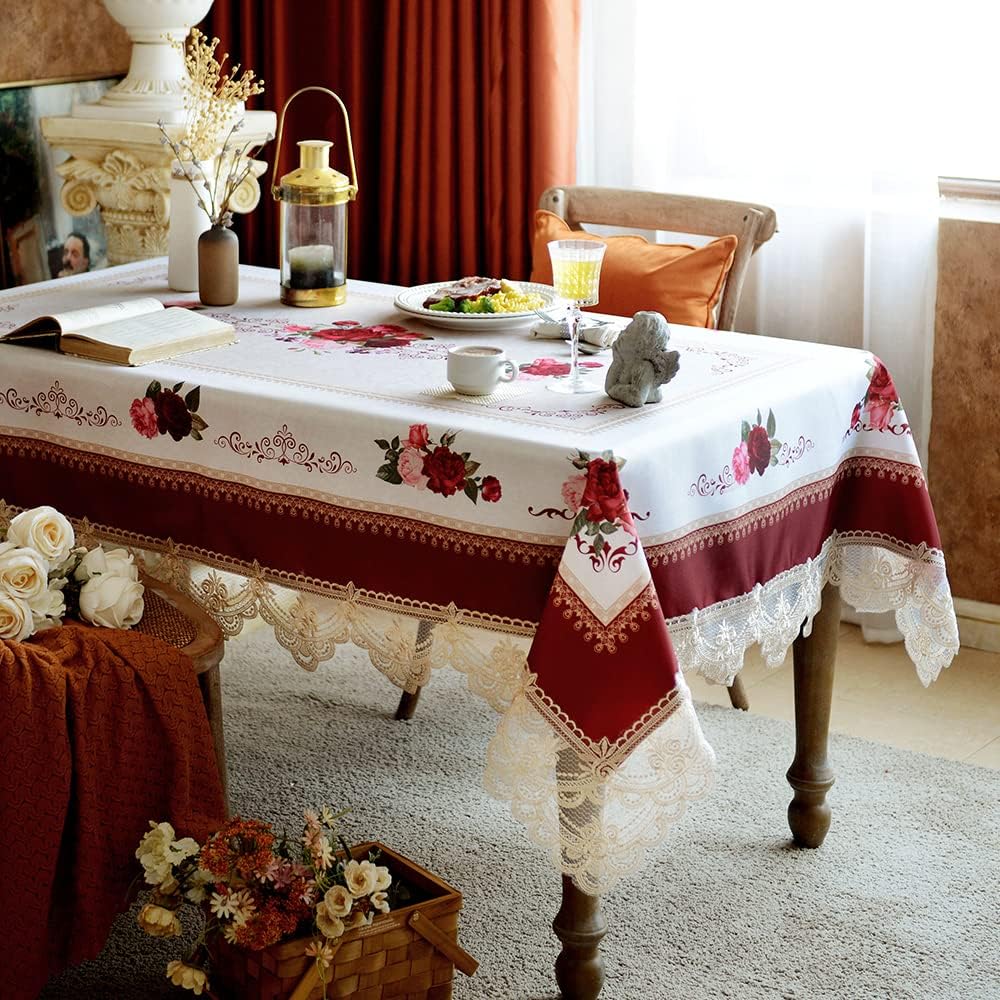 SUTAVIA Lace Embroidered Table Cloth for Elegant Dining