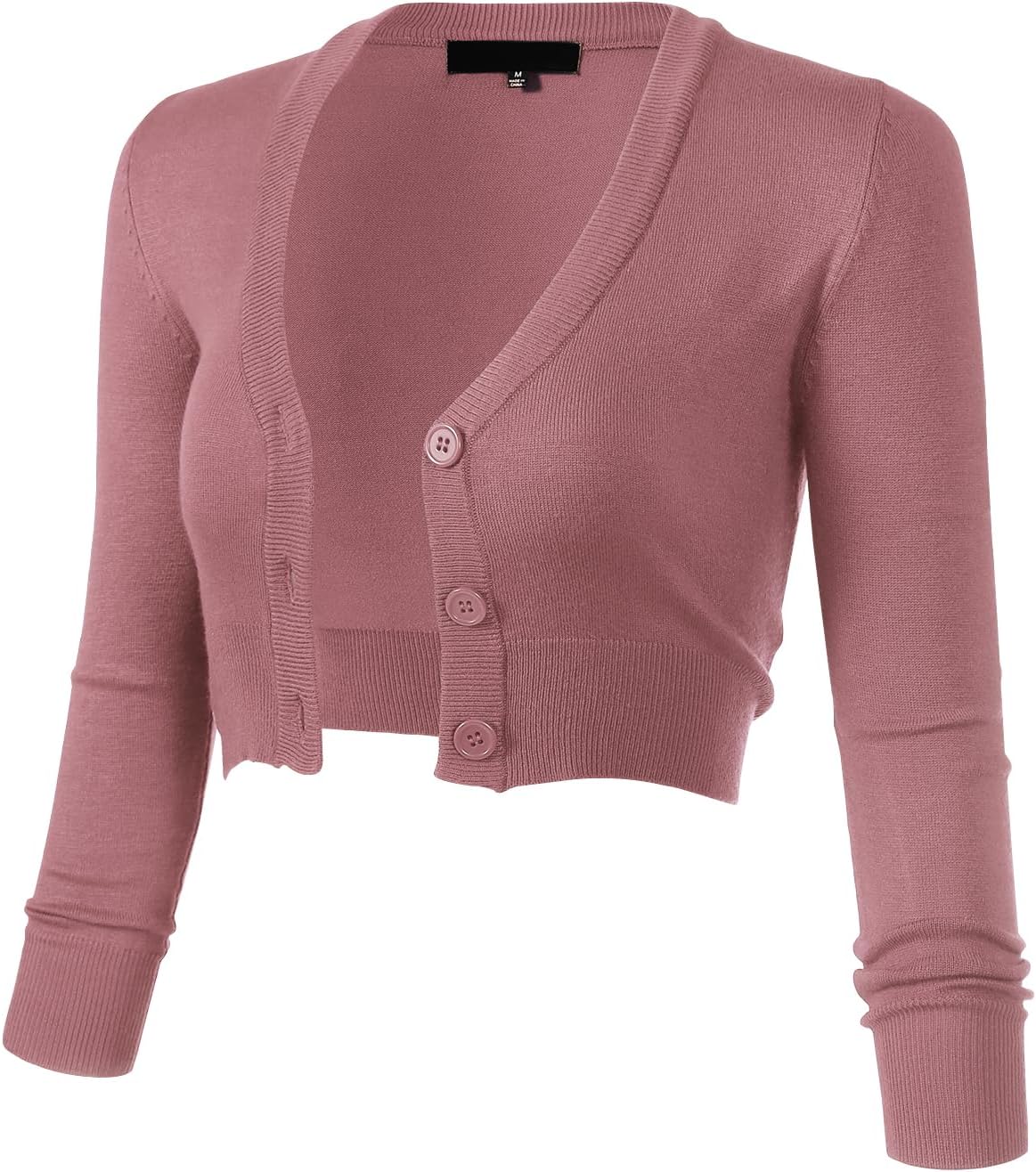 Allsense Women's 3/4 Sleeve Cropped Bolero Shrug Cardigan