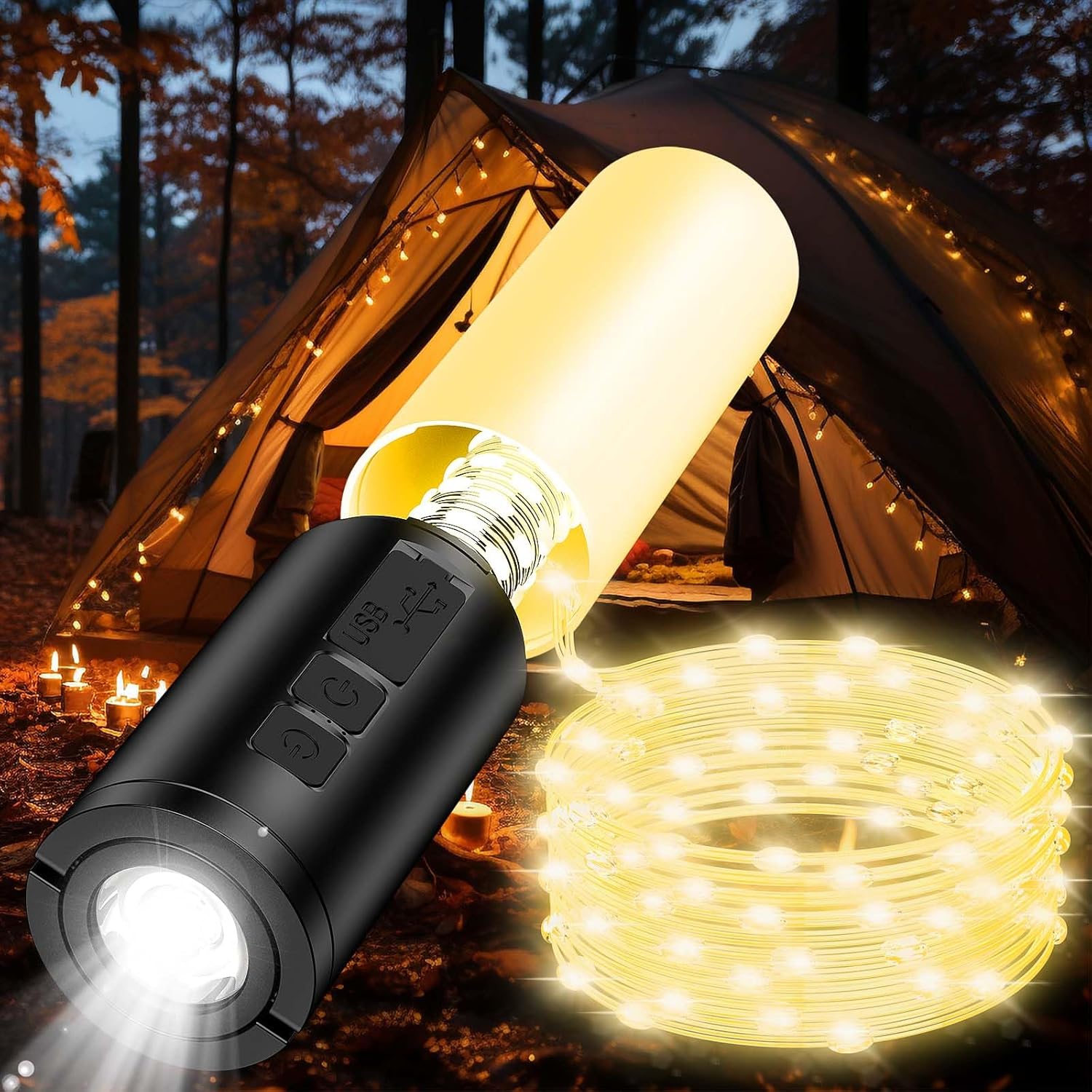 MoKo 33ft Camping Lantern String Lights - 10 Modes for Bright Nights