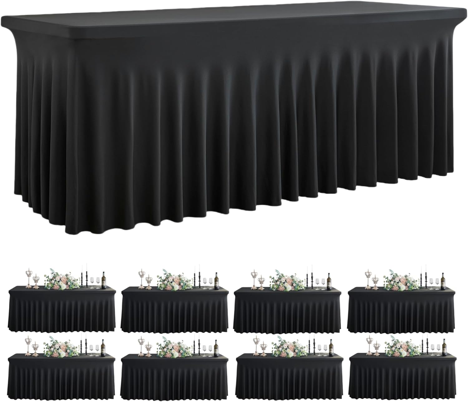 Elegant Black Spandex Tablecloths for 8 Foot Rectangle Tables