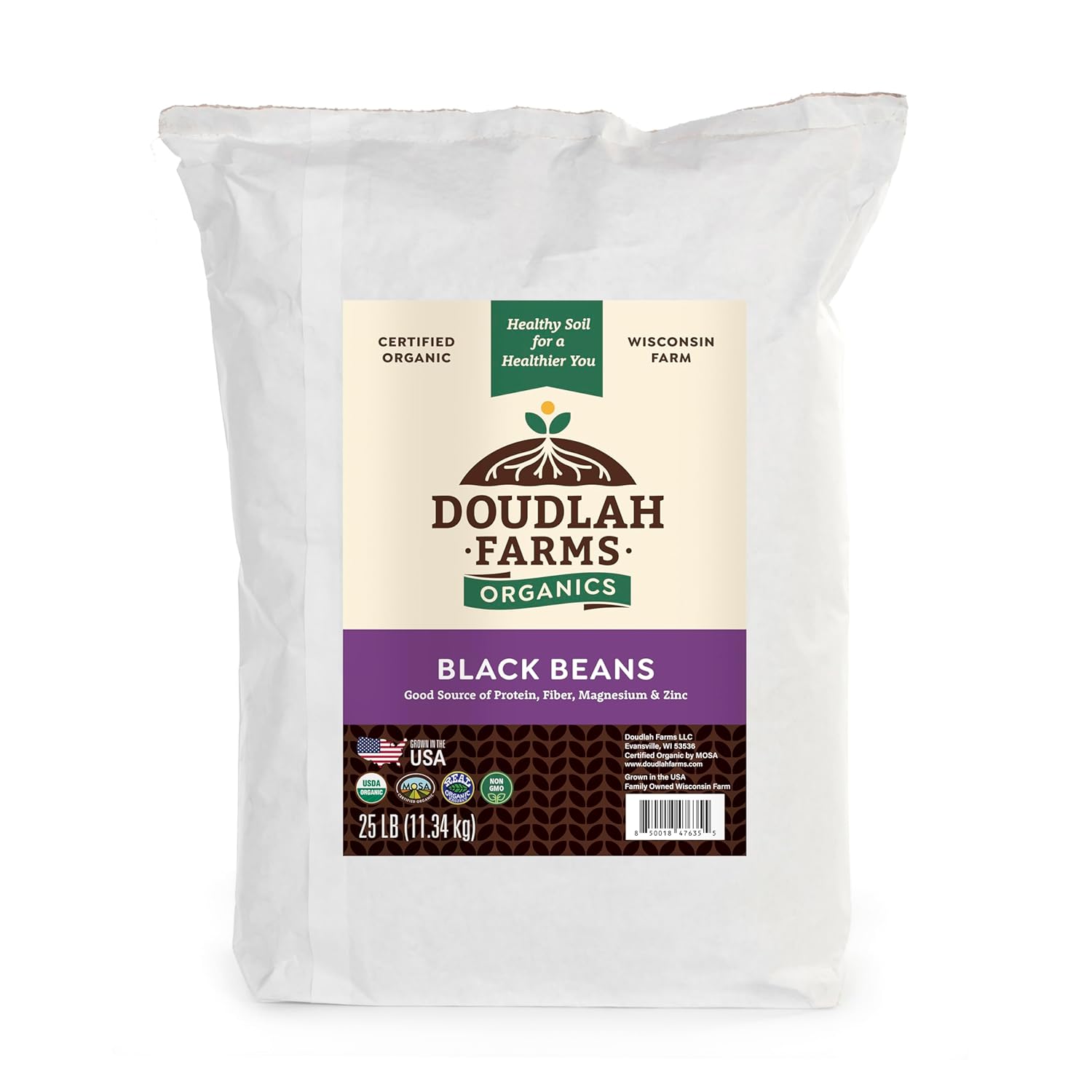 Organic Dried Black Beans - Low-Sodium, Non-GMO, 25 lb Bag