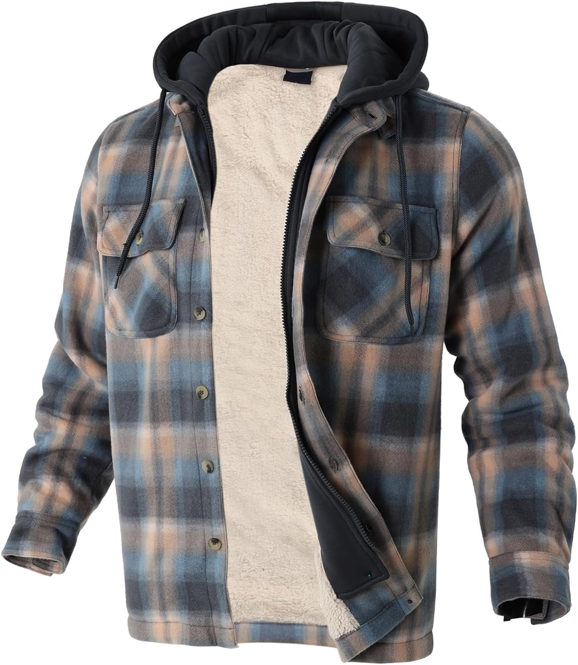 Heavy Thick Flannel Plaid Jacket Sherpa Fleece Lined Hoodies