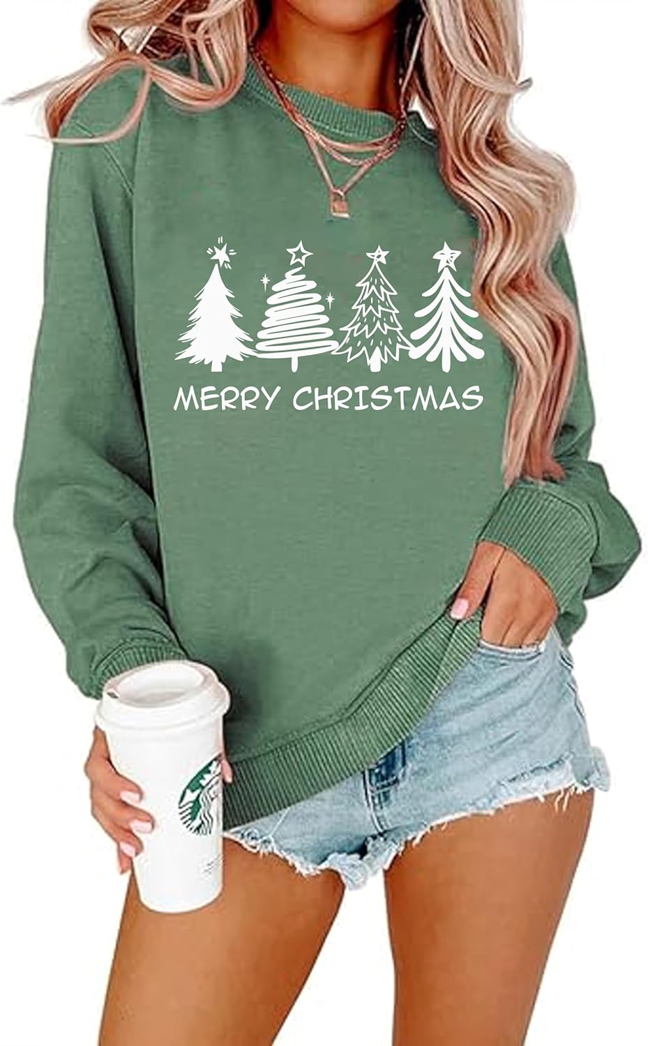 Womens Christmas Sweatshirt with Tree Graphic for Holiday Cheer