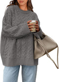 Women Oversized Cable Knit Crewneck Sweater - Cozy Fall Pullover