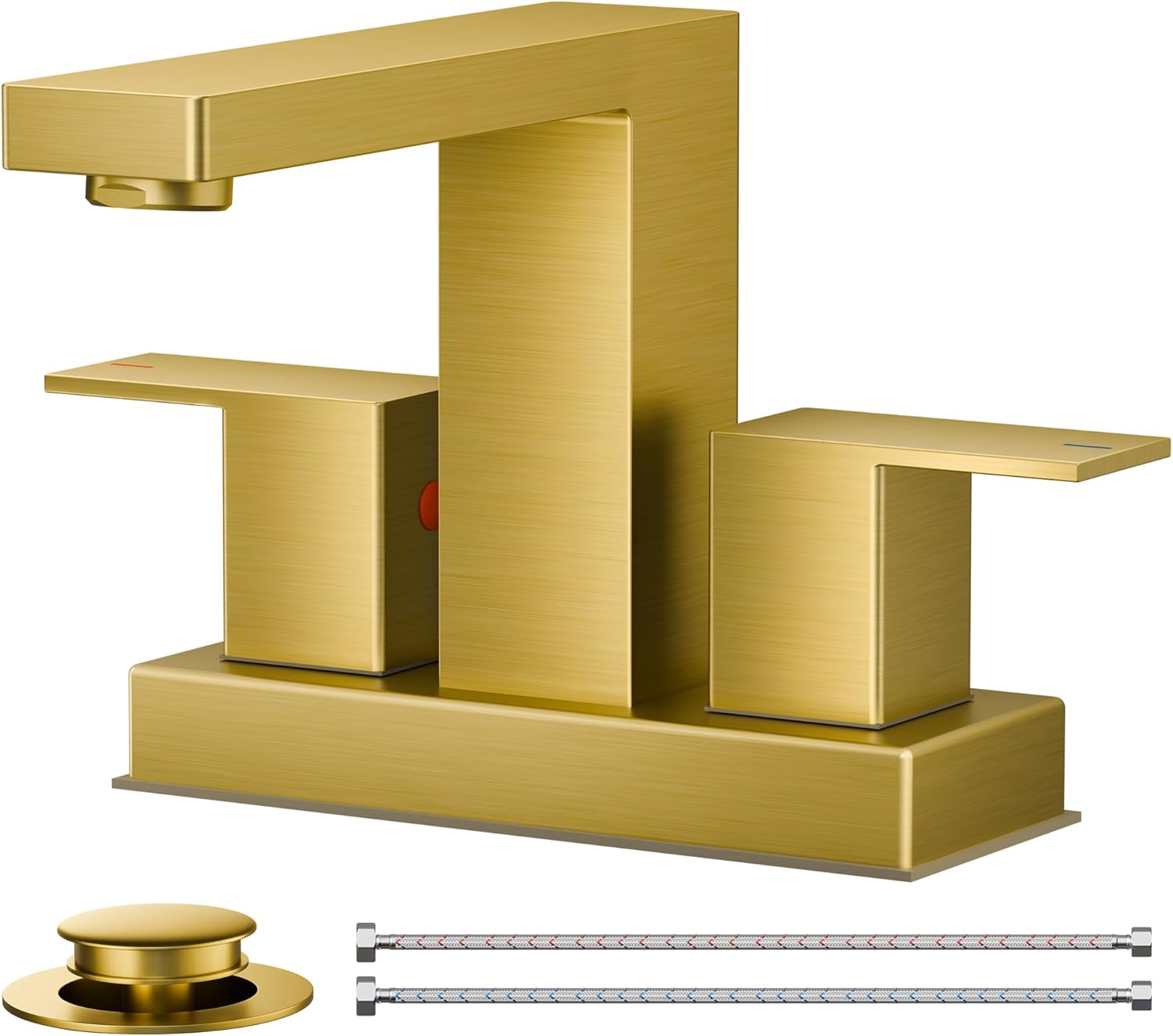 FORIOUS 2 Hole Gold Bathroom Sink Faucet with Metal Drain