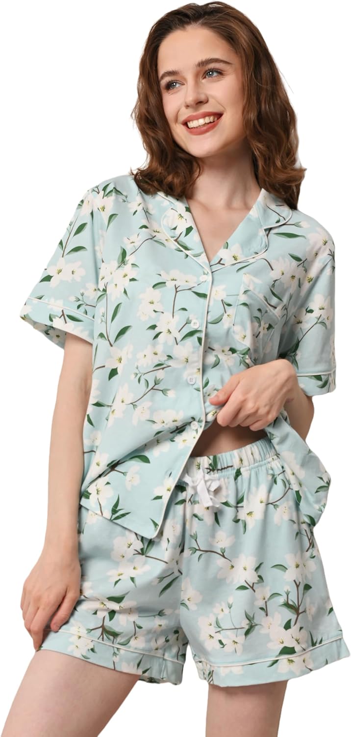 100% Cotton Pajamas for Women - Soft Sleepwear Set with Pockets