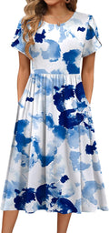 Stylish A-Line Midi Dress with Short Sleeves for Women in Summer