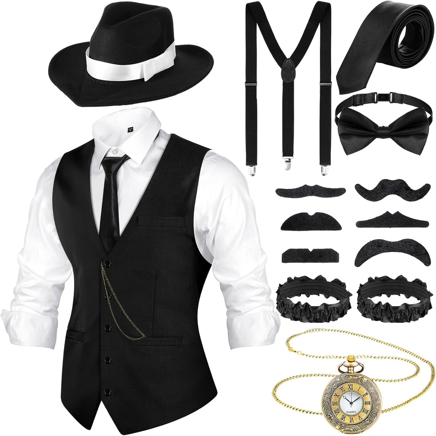 1920s Mens Costume Outfit with Gangster Vest and Accessories