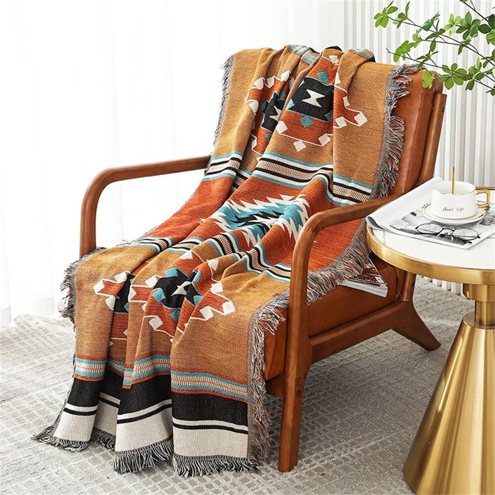 Boho Throw Blankets for Couch Chair Sofa - Reversible Aztec Design