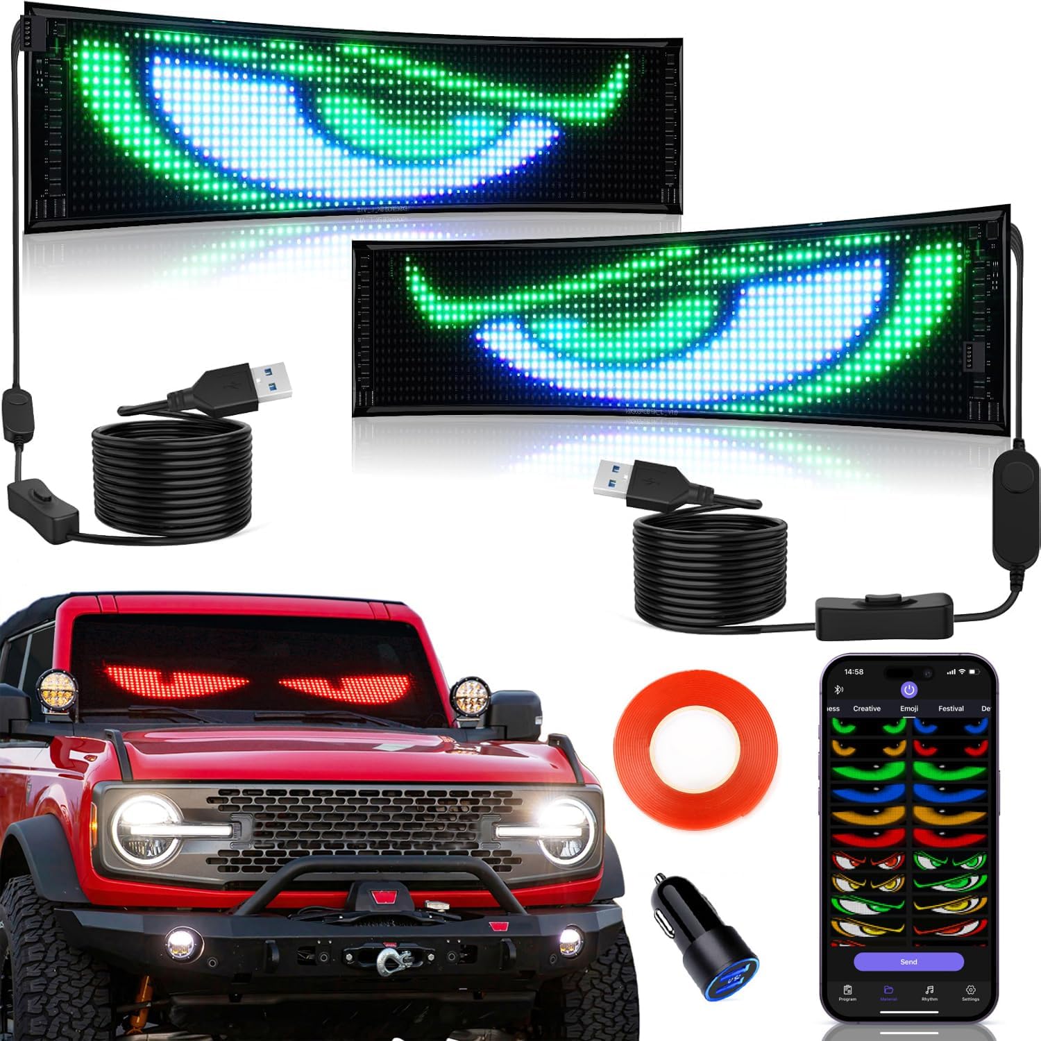 2PCS Synchronized Devil Eyes Light for Cars - Programmable LED Sign