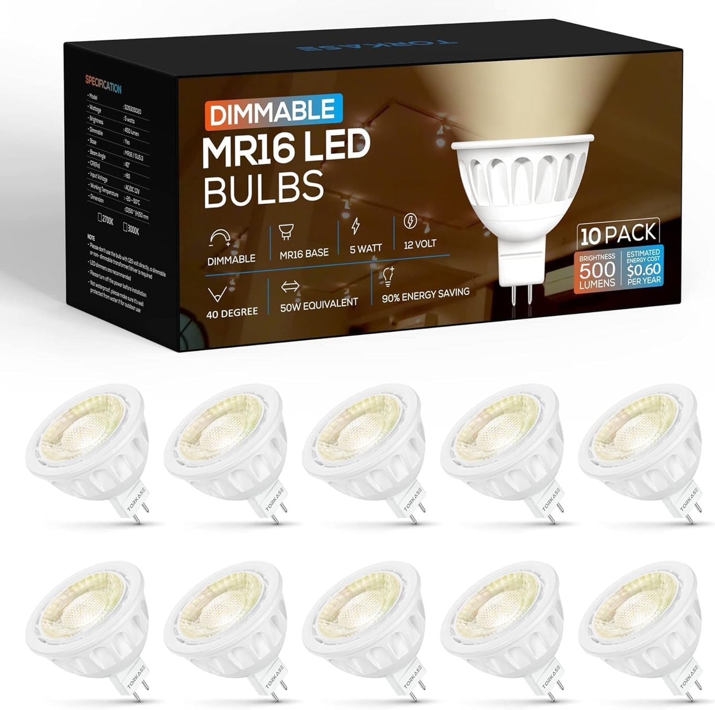 Torkase Dimmable MR16 LED Bulbs for Indoor and Outdoor Use