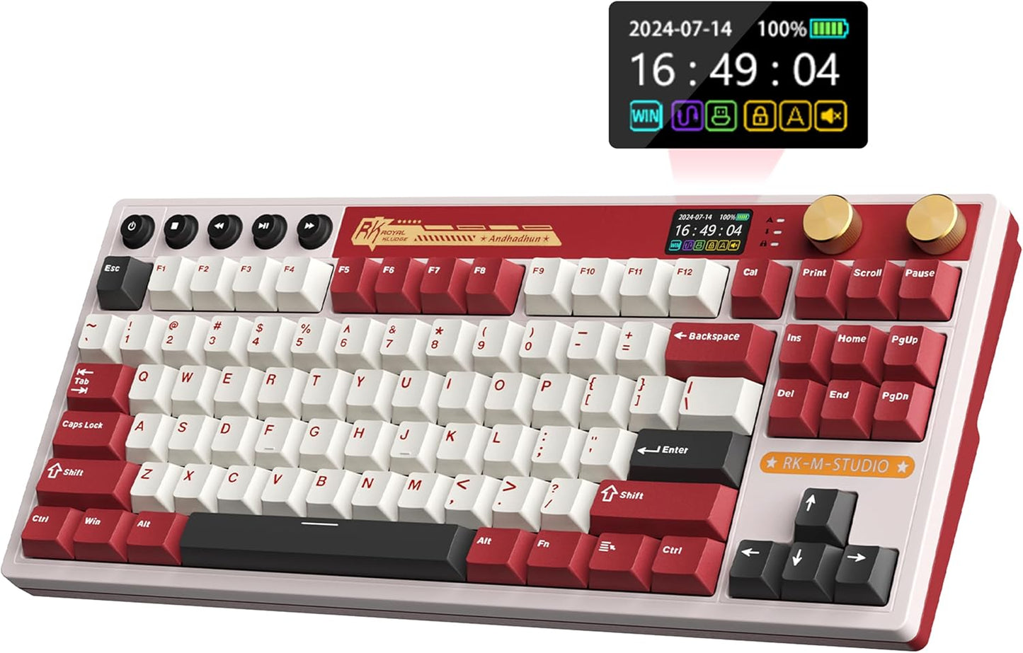 RK M87 Wireless Gaming Keyboard: Dual Knob, RGB Cream Switch