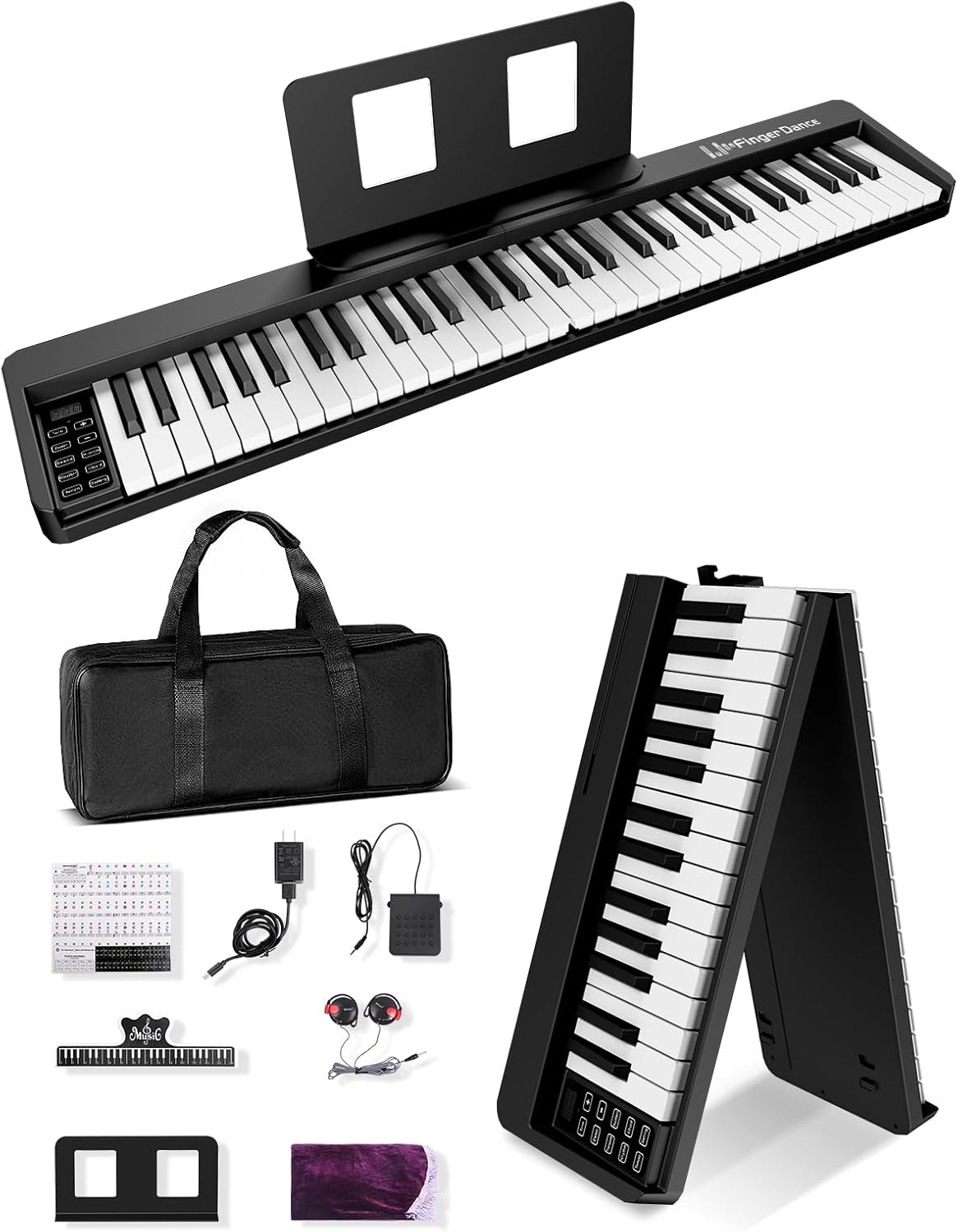 Finger Dance Portable Piano - Imitation Wood Texture, Bluetooth/MIDI, Foldable for Beginners