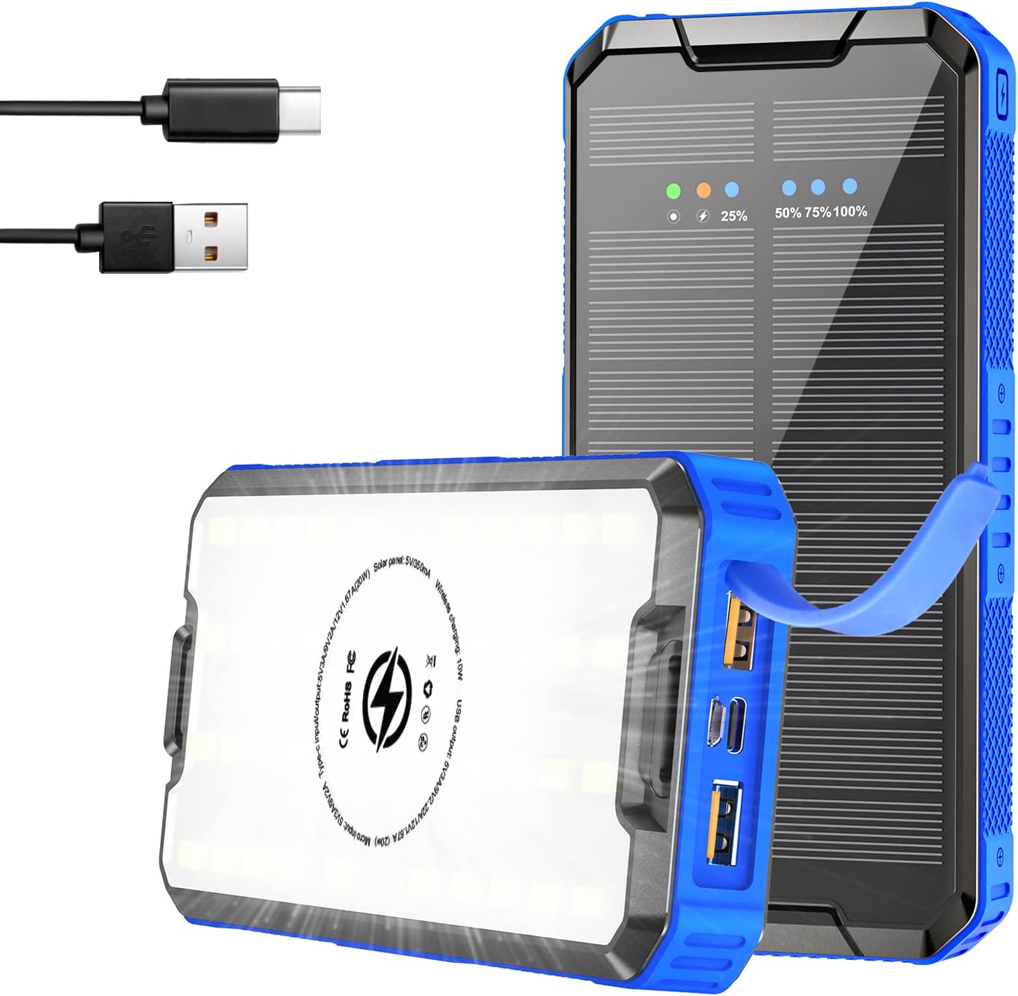 ANYFONG 30000mAh Solar Power Bank - Fast Charging & Wireless Phone Charger