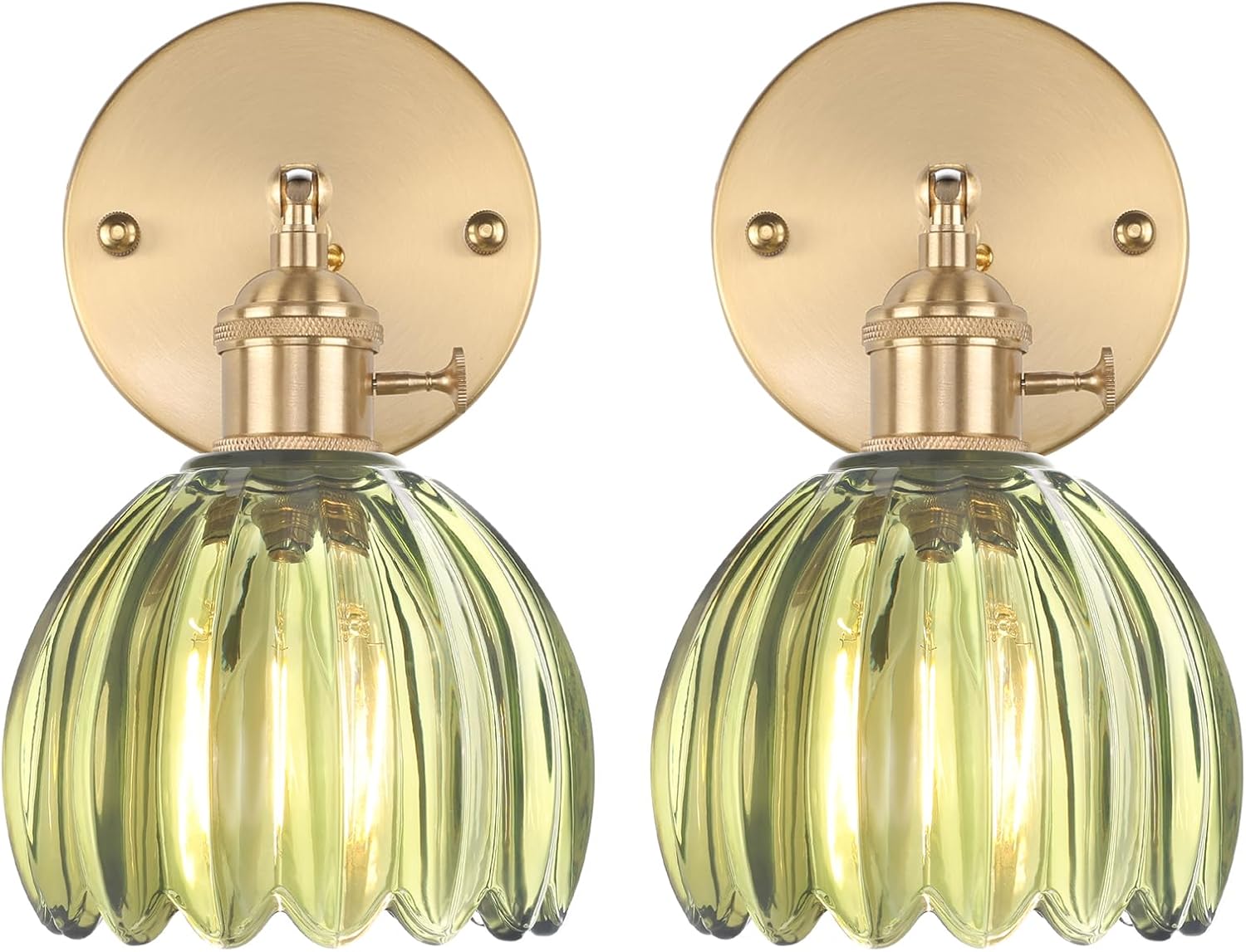 Vintage Wall Sconces Set of 2 with Adjustable Brass Fixtures