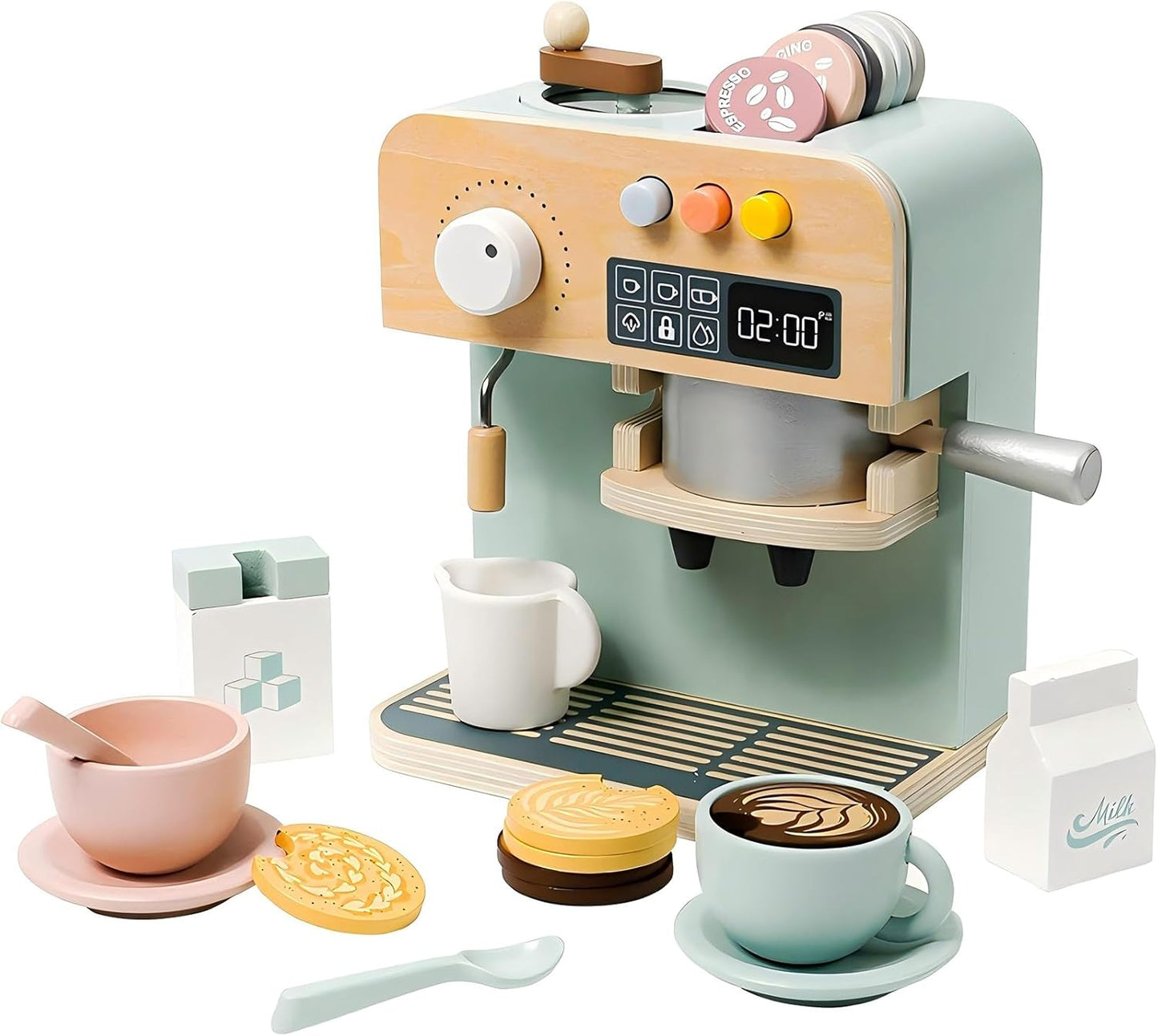 Kids Coffee Maker Playset - 23PCS Wooden Kitchen Toys for Fun