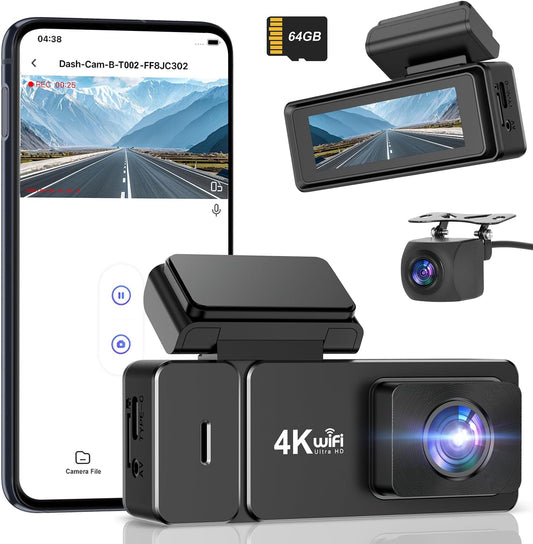 Otovoda Dual Dash Cam: 4K+1080P, WiFi, Night Vision