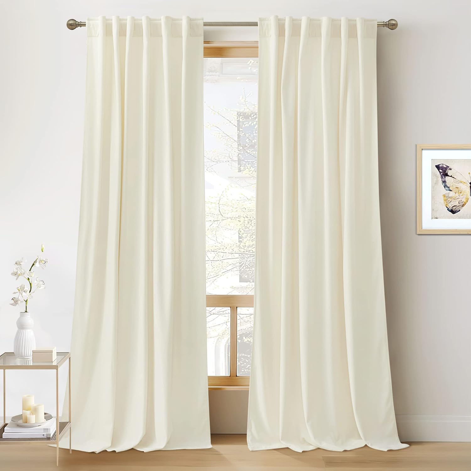 RYB Home White Velvet Curtains - Room Darkening Luxury Panels