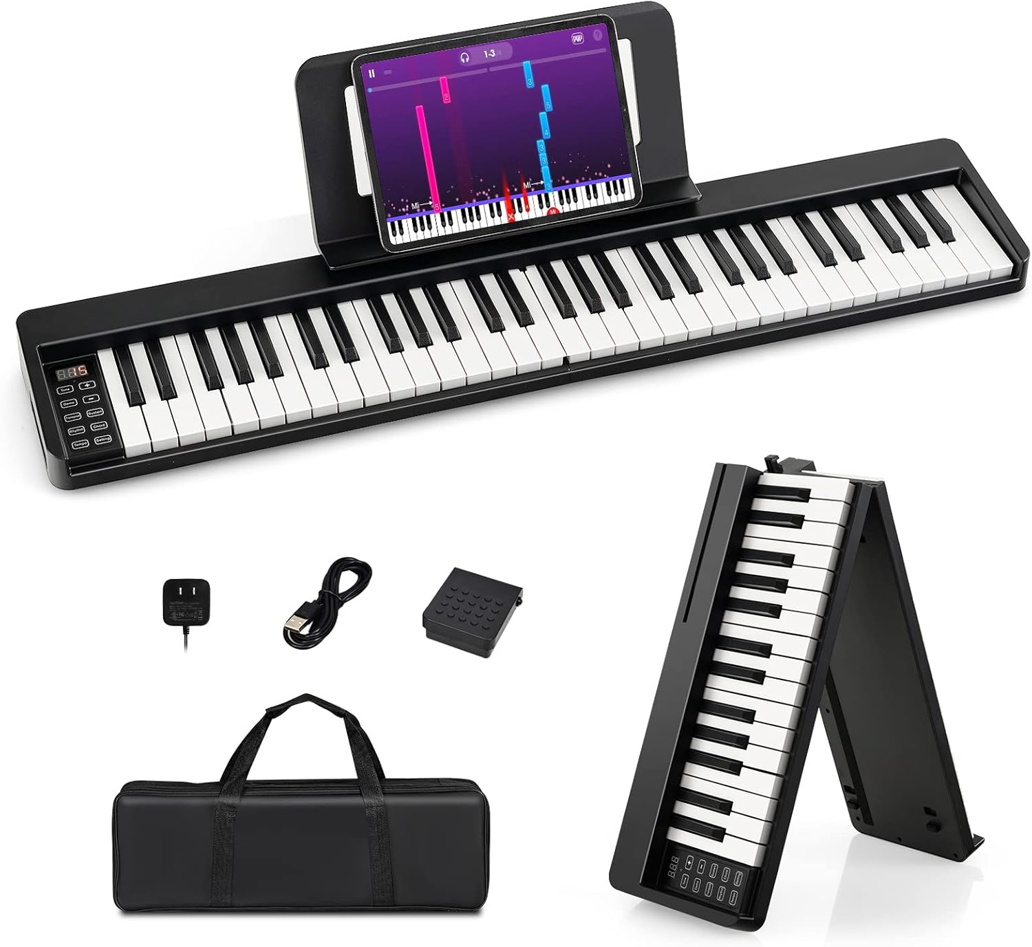 Portable 61-Key Folding Piano Keyboard Bundle