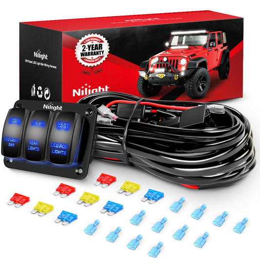 Nilight 16AWG LED Light Bar Wiring Harness Kit for Vehicles
