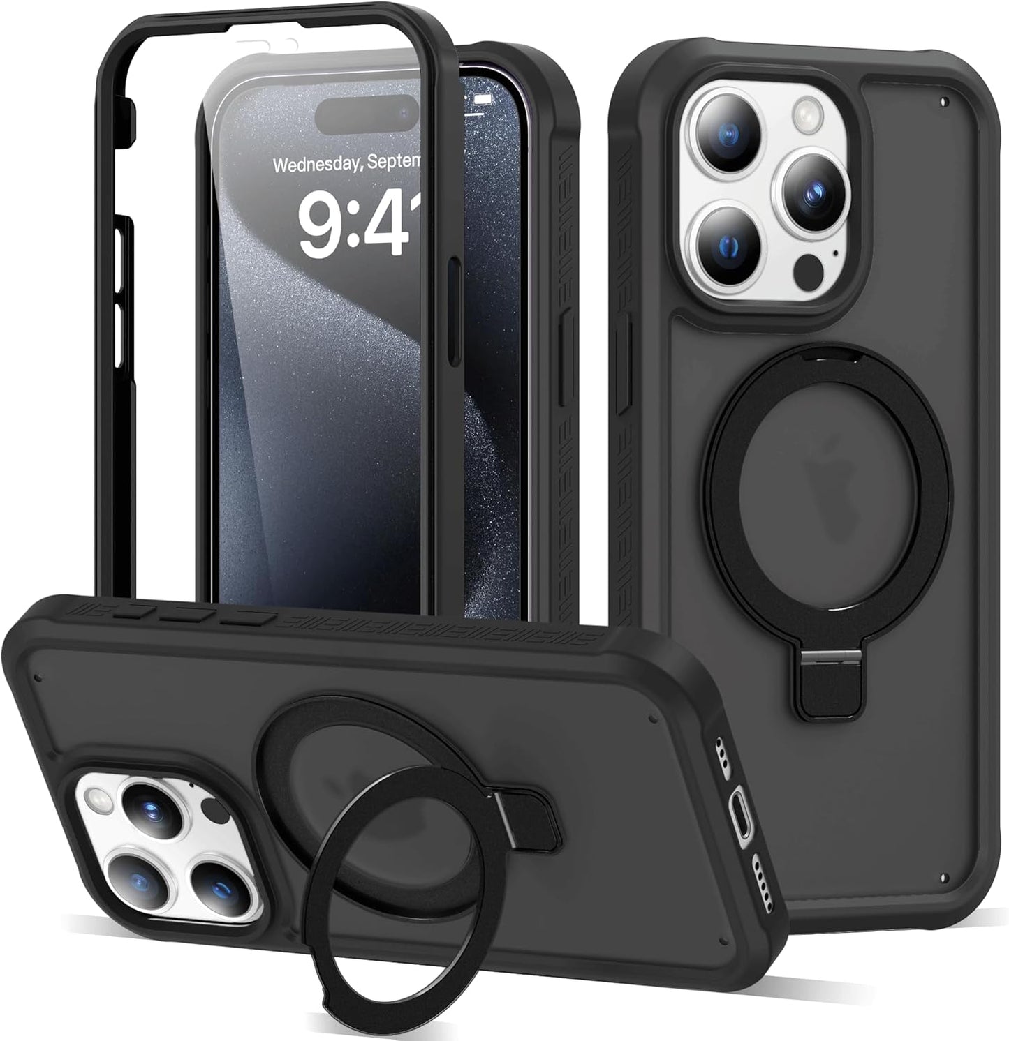 Compatible with iPhone 15 Pro Case with Magnetic Ring Stand