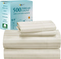 100% Cotton 500 TC Sateen Queen Sheet Set - Cooling Striped Ivory