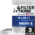 Filter King 10x20x1 Air Filter 3-Pack - MERV 8 Pleated (Made in USA)